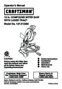 Operator’s Manual  10 in. COMPOUND MITER SAW WITH LASER TRAC® Model No