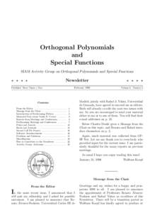 Orthogonal Polynomials and Special Functions SIAM Activity Group on Orthogonal Polynomials and Special Functions  ? ? ? ?