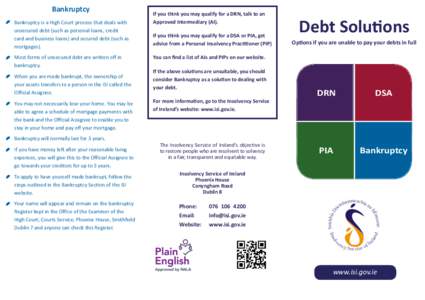 Economics / Insolvency / Finance / Debt / Credit / Debt settlement / Unsecured debt / Unsecured creditor / Loan / Bankruptcy / Business / Personal finance