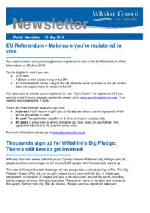 Newsletter Parish Newsletter – 23 May 2016 EU Referendum - Make sure you’re registered to vote ▬▬▬▬▬▬▬▬▬▬▬▬▬