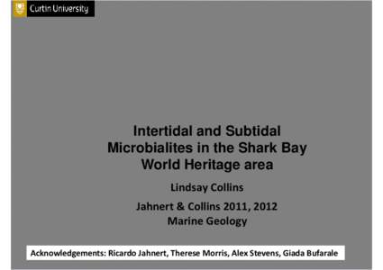 Intertidal and Subtidal Microbialites in the Shark Bay World Heritage area Lindsay Collins Jahnert & Collins 2011, 2012  Marine Geology