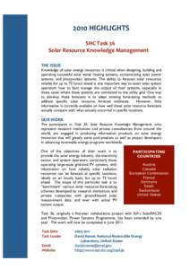 2010 HIGHLIGHTS     SHC Task 36  Solar Resource Knowledge Management  THE ISSUE 