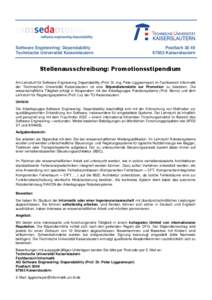 Software Engineering: Dependability Technische Universität Kaiserslautern Postfach[removed]Kaiserslautern