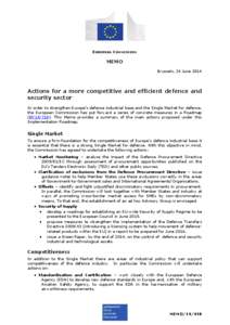 EUROPEAN COMMISSION  MEMO Brussels, 24 June[removed]Actions for a more competitive and efficient defence and