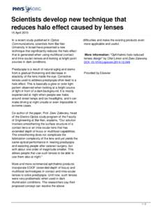 Scientists develop new technique that reduces halo effect caused by lenses