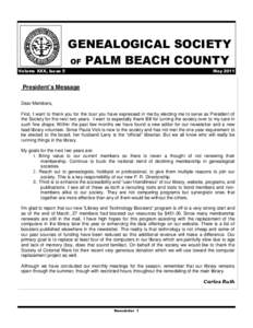 GENEALOGICAL SOCIETY OF PALM BEACH COUNTY Volume XXX, Issue 5 May 2011
