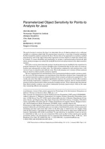 Parameterized Object Sensitivity for Points-to Analysis for Java ANA MILANOVA Rensselaer Polytechnic Institute ATANAS ROUNTEV Ohio State University