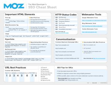 The Web Developer’s  SEO Cheat Sheet Important HTML Elements  HTTP Status Codes