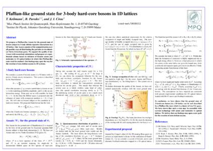 Pfaffian-like ground state for 3-body hard-core bosons in 1D lattices 1
