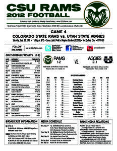 CSU RAMS 2012 FOOTBALL Colorado State University Weekly Game Notes | www.CSURams.com Weekly Release #4 | Sept. 17, 2012 | Contact: Paul Kirk, Director of Media Relations | [removed] | [removed] | @PaulKi