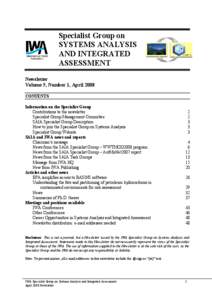 Specialist Group on SYSTEMS ANALYSIS AND INTEGRATED ASSESSMENT Newsletter Volume 5, Number 1, April 2008
