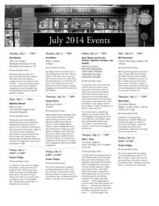 July 2014 Events Tuesday, July 1 / 7:00pm Tuesday, July 8 / 7:00pm  Friday, July[removed]:00pm