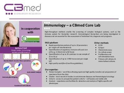 In cooperation with Immunology – a CBmed Core Lab High-throughput methods enable the screening of complex biological systems, such as the immune system for biomarker research. Immunological biomarkers are being investi