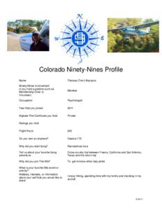 Colorado Ninety-Nines Profile Name Theresa (Terri) Bazacos  Ninety-Nines involvement