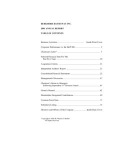 BERKSHIRE HATHAWAY INCANNUAL REPORT TABLE OF CONTENTS Business Activities....................................................