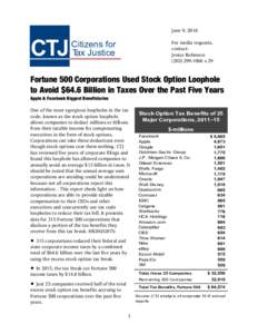 June 9, 2016  CTJ Citizens for Tax Justice