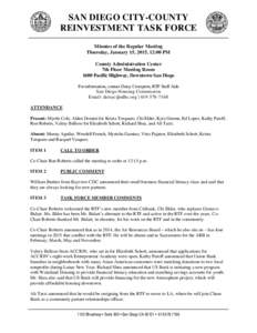 SAN DIEGO CITY-COUNTY REINVESTMENT TASK FORCE Minutes of the Regular Meeting Thursday, January 15, 2015, 12:00 PM County Administration Center 7th Floor Meeting Room