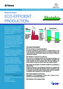 Tekes SISU 2010 Innovative Manufacture technology programme  Research project ECO-EFFICIENT PRODUCTION