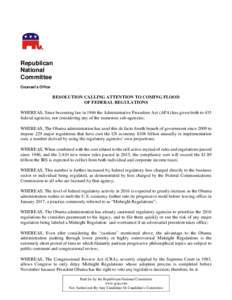 Republican National Committee Counsel’s Office  RESOLUTION CALLING ATTENTION TO COMING FLOOD