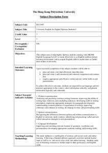 The Hong Kong Polytechnic University Subject Description Form Subject Code ELC1007