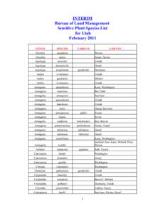 INTERIM Bureau of Land Management Sensitive Plant Species List for Utah February 2011 GENUS