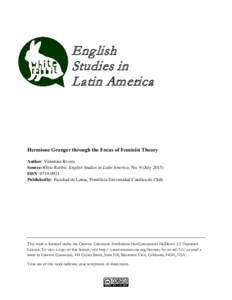 English Studies in Latin America Hermione Granger through the Focus of Feminist Theory Author: Valentina Rivera