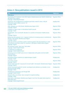 Annex 4. New publications issued in 2013 Title Originator  Publications