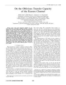 ISIT 2006, Seattle, USA, July, 2006  On the Oblivious Transfer Capacity of the Erasure Channel ∗
