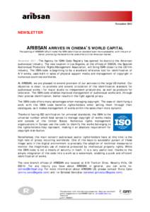 November[removed]NEWSLETTER ARIBSAN ARRIVES IN CINEMA’S WORLD CAPITAL