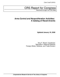 Arms Control and Nonproliferation Activities:  A Catalog of Recent Events