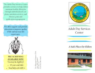 The Adult Day Services Center provides services to help elders maintain healthy lifestyles through individualized care plans, nutrition services, and disease, pain and