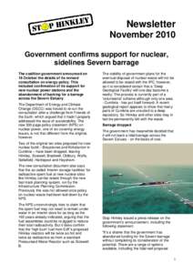 ,  Newsletter NovemberGovernment confirms support for nuclear,