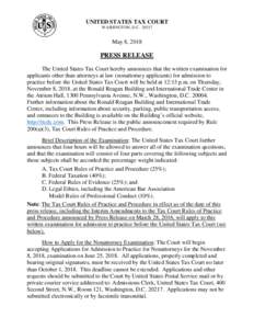 UNITED STATES TAX COURT WASHINGTON, D.CMay 8, 2018  PRESS RELEASE
