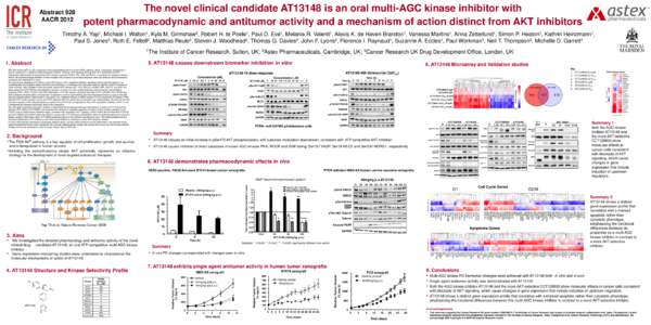 Abstract 928 AACR 2012 The novel clinical candidate AT13148 is an oral multi-AGC kinase inhibitor with potent pharmacodynamic and antitumor activity and a mechanism of action distinct from AKT inhibitors