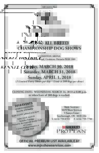 Information Flyer  SIX (6) ALL BREED CHAMPIONSHIP DOG SHOWS CONISTON ARENA 1 Government Road, Coniston, Ontario P0M 1M0