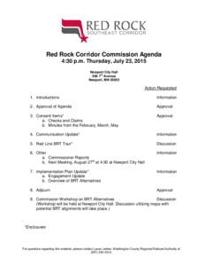 Red Rock Corridor Commission Agenda 4:30 p.m. Thursday, July 23, 2015 Newport City Hall thAvenue Newport, MN 55055