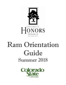 Ram Orientation Guide Summer 2018 Table of Contents Welcome to the University Honors Program ................................................................. page 3