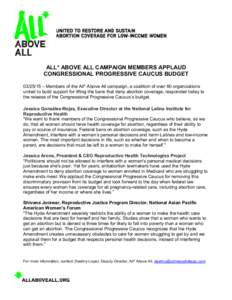 ALL* ABOVE ALL CAMPAIGN MEMBERS APPLAUD CONGRESSIONAL PROGRESSIVE CAUCUS BUDGET – Members of the All* Above All campaign, a coalition of over 60 organizations united to build support for lifting the bans that 
