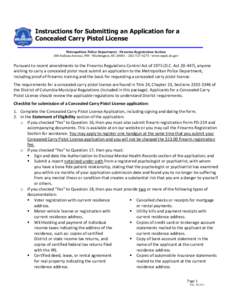 Instructions for Submitting an Application for a Concealed Carry Pistol License Metropolitan Police Department · Firearms Registration Section 300 Indiana Avenue, NW · Washington, DC 20001 · [removed] · www.mpdc.d