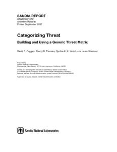 SANDIA REPORT SAND2007-5791 Unlimited Release Printed SeptemberCategorizing Threat