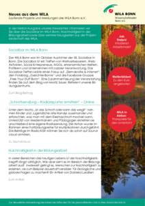 Neues aus dem WILA Laufende Projekte und Meldungen des WILA Bonn e.V. In der Herbst-Ausgabe unseres Newsletters informieren wir