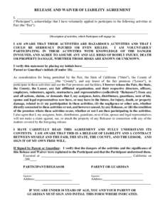 RELEASE AND WAIVER OF LIABILITY AGREEMENT
