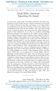 Civil War 150 · Document of the Month · November 2014 Reprinted from The Civil War: The Final Year Told by Those Who Lived It (The Library of America, 2014), pages 486–88. Copyright © 2014 Literary Classics of the U