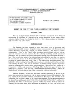 UNITED STATES DEPARTMENT OF TRANSPORTATION FEDERAL AVIATION ADMINISTRATION WASHINGTON, D.C. IN THE MATTER OF COMPLIANCE WITH FEDERAL OBLIGATIONS BY