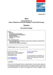 Annual review of labour relations and social dialogue in South East Europe: Kosovo : 2013