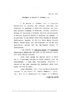 May 12, 1983  STATEMENT OF SHELDON C . SOMMERS, M .D . I am Sheldon C . Sommers, M .D ., a physician specializing in anatomic and clinical pathology, now