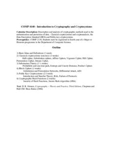 COMP4140 Introduction to Cryptography and Cryptosystems