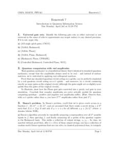CS378, MA375T, PHY341  Homework 7 Homework 7 Introduction to Quantum Information Science