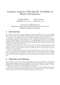Computer Analyses of Site-Specic Variabilities in Human Alu Sequences Michiko Muraki Masaru Tomita