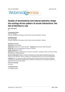 Article ID: WMC004804  ISSNDuality of stochasticity and natural selection shape the ecology-driven pattern of social interactions: the